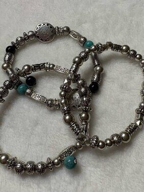 Source Unknown Silver and Turquoise Bracelet Trio